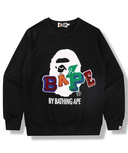 Black and Grey Bape Patch Crewneck Mens Sweatshirt black