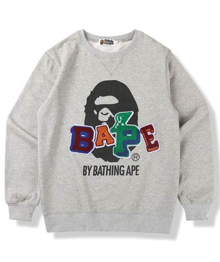 Black and Grey Bape Patch Crewneck Mens Sweatshirt