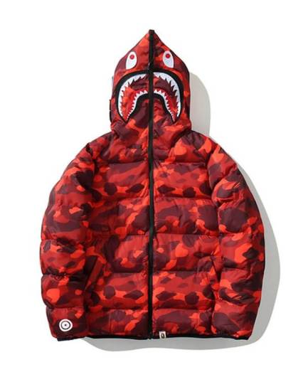 Camouflage Hooded Zipper Red Bape Shark Jacket